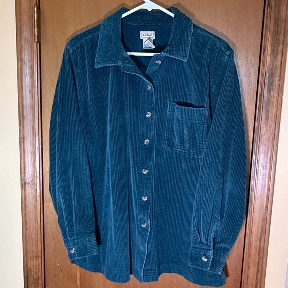 Vintage L.L. Bean Women’s Deep Teal Corduroy Shirt Jacket Size L - Picture 2 of 5
